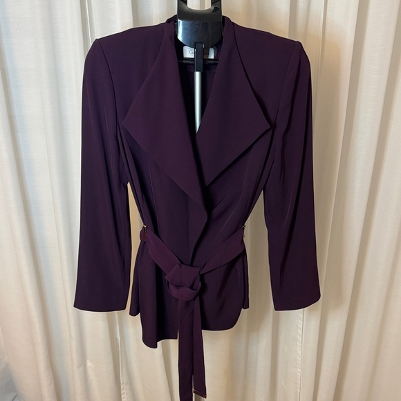 Calvin Klein Classic Purple Belted Blazer Wrap Jacket Size 12 with Gold Hardware - Picture 2 of 10